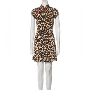 Reformation May mini dress in leopard print with red mandarin collar size L